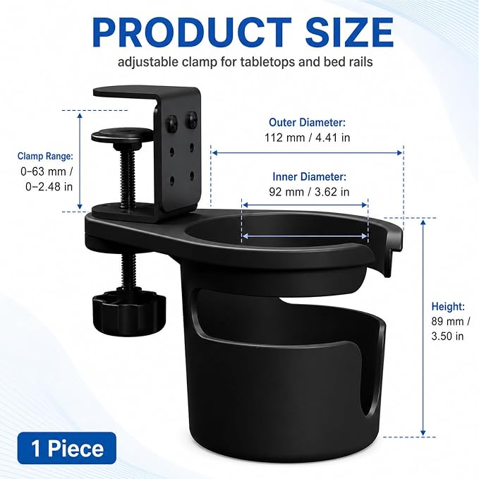 No Drill Desk Cup Holder Clamp, Anti-Spill Cup Holder for Desk - Image 2