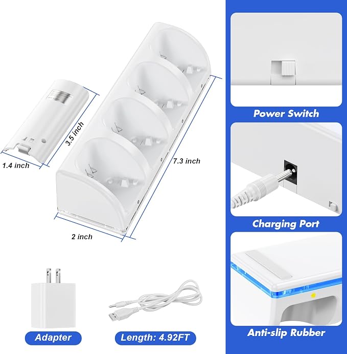 KEKUCULL Remote Controller Charger Station for Wii/Wii U with 4 Pack 2800mAh Rechargeable Battery Pack, Charging Dock Station for Wii Controller, Remotes are not Included - Image 6
