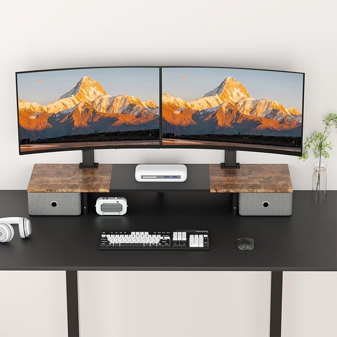 Suptek Dual Monitor Stand Riser with Two Drawers,Monitor Riser for 2 Monitors with Storage, Extra Large Storage for 2 Monitors, Multifunctional Desktop Organizer,Desktop Oraganizer Computer,Laptop,Printer,TV - Image 7