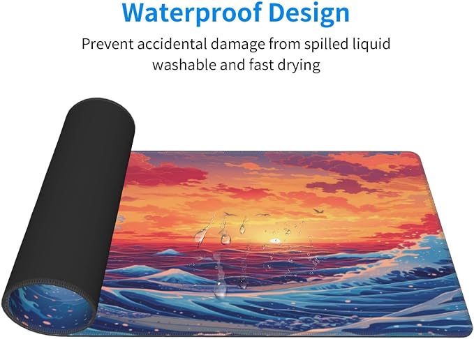 Gaming Mouse Pad Desk Pad,Extended Big Mouse Pad,31.5x11.8 Inch Long Computer Keyboard Mouse Mat Mousepad with 3mm Non-Slip Base and Stitched Edge for Gaming and Office… (Sunset Wave) - Image 3