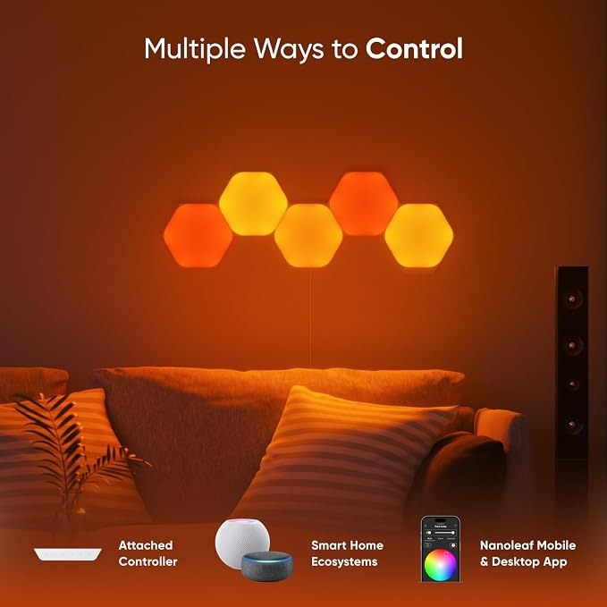 Nanoleaf Shapes Hexagon Lights, Smart RGBW LED Wall Light Panels, 7PK - Image 9