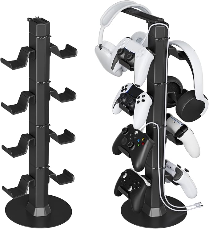 Controller & Headset Holder Stand for Desk, with Charger Cable Organizer Headphone Stand for PS5/ Xbox/ PS4/ Switch, Metal Base Controller Hanger Hook for Storage Earphones, Game Console, Mobile Phone by KOSKER