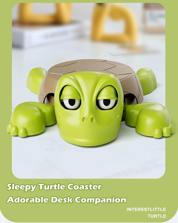 3D Printed Funny Turtle Coaster with Interactive Expression, Pink Holder - Image 6
