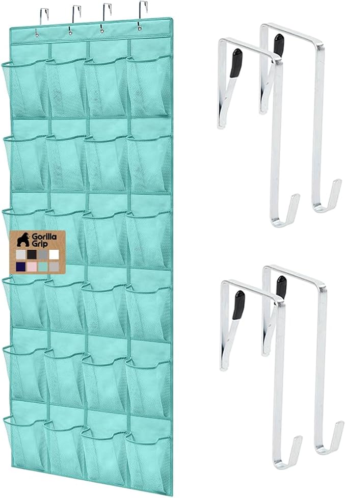 GORILLA GRIP Over the Door Shoe Organizer, 24 Large Pockets, Turquoise by Unknown