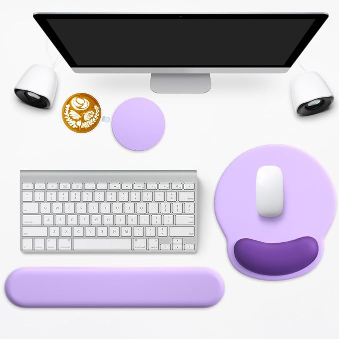 3 in 1 Ergonomic Mouse Pad and Keyboard Wrist Rest with Coaster Set-Purple - Image 6