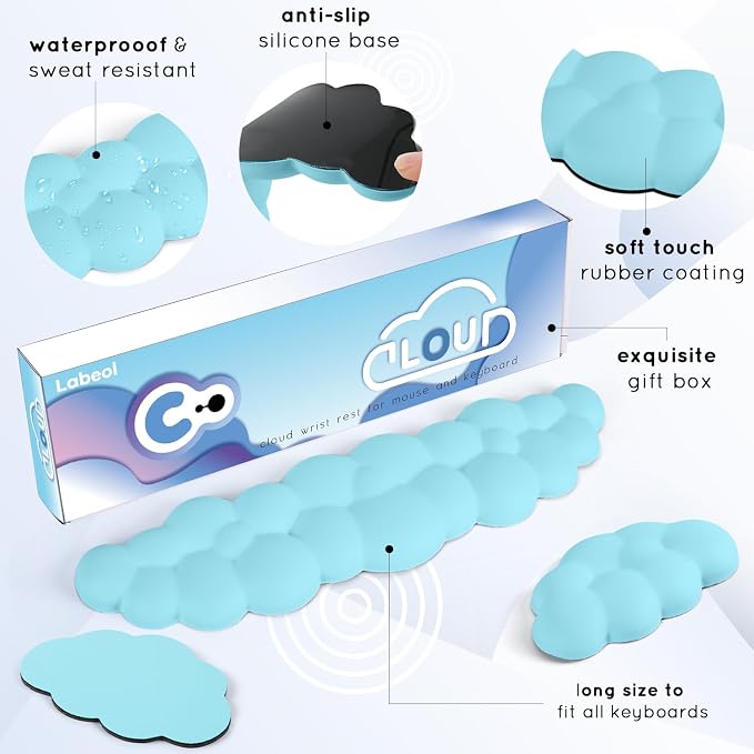 Cloud Wrist Rest for Computer Keyboard and Mouse - Ergonomic Memory Foam With Non-Slip Base - Extended Arm Support for Typing Pain Relief, Office, Gaming - Image 7