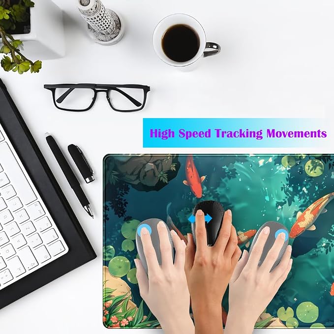 Koi Fish Desk Mat Gaming Koi Pond Desk Pad Large Cute Mouse Pad, Goldfish Mouse Mat XXL Laptop Keyboard Pad, Blue Waters Gamer Mouse Pad Full Mousepads Cool Office Accessories 31.5"x15.7" - Image 4