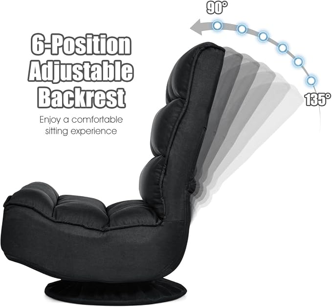 Giantex 360 Degree Swivel Floor Chair, Folding Floor Gaming Chair with 6 Positions Adjustable, Lazy Sofa Lounge Chair w/Tufted Back Support, Video Gaming Chair for Reading TV Watching (Black) - Image 4