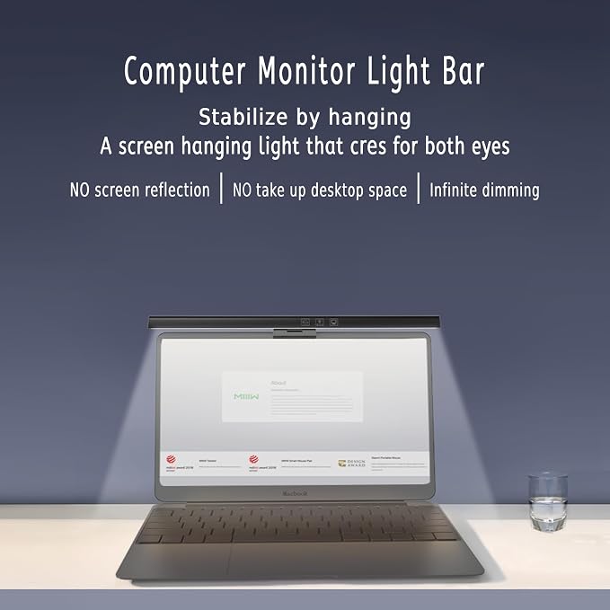 BY-J Computer Monitor Light Bars, Screen Monitor Light Bar for Eye Caring, USB Reading LED Task Lamp, Dimmable Monitor Light Bar, Touch Control, No Glare Space Saving Home Office Desk Lamps - Image 2