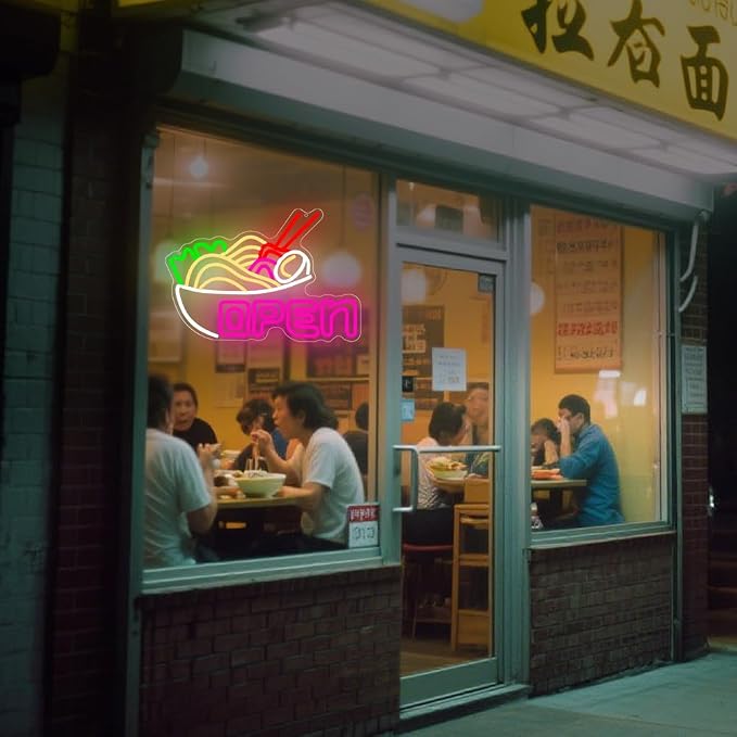 Ramen Open Neon Sign, Ramen Led Neon Sign Light for Wall Decor Noodle Business Open Light Up Sign Lamp for Restaurant Ramen Shop Store Kitchen Home Bar Cafe Dinning Room USB Powered(15.8"*10.7") - Image 5