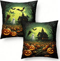 Halloween Throw Pillow Covers, Spooky Ghost Pumpkin Design, Linen, 18x18 Inch, Set of 2, Machine Washable by Unknown