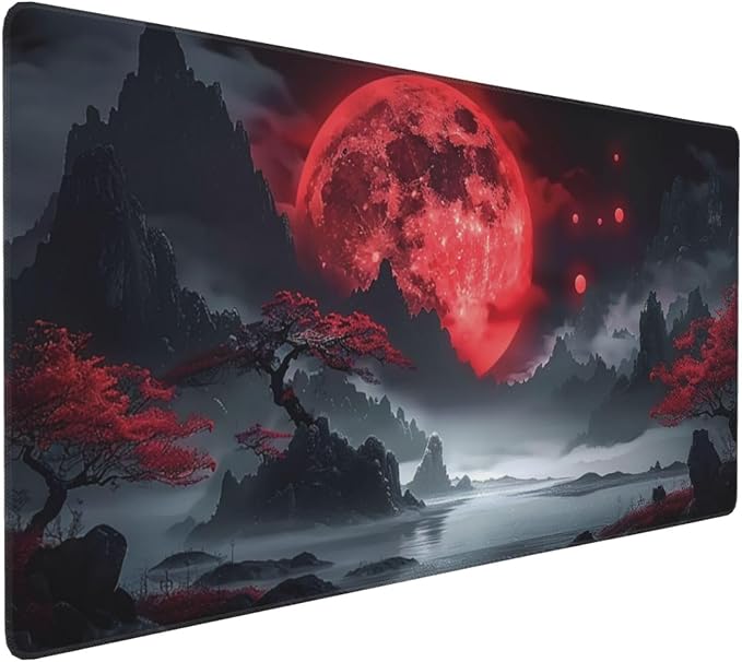 35.4 x 15.7 in, Waterproof XXL Large Mouse Pad for Desk, Extended Keyboard Mouse Mat for Computer Office, Big Laptop Mouse pad, Gaming Pc-Darkness Red Moon by KOBWOPI
