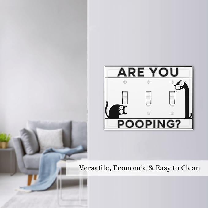 Decorative Light Switch Covers Funny Bathroom Art with Are You Pooping Sign 3 Gang Wall Plate Covers Triple Toggle Electrical Switchplate 3 Hole Dimmer Faceplate for Country Farmhouse Decor - Image 7