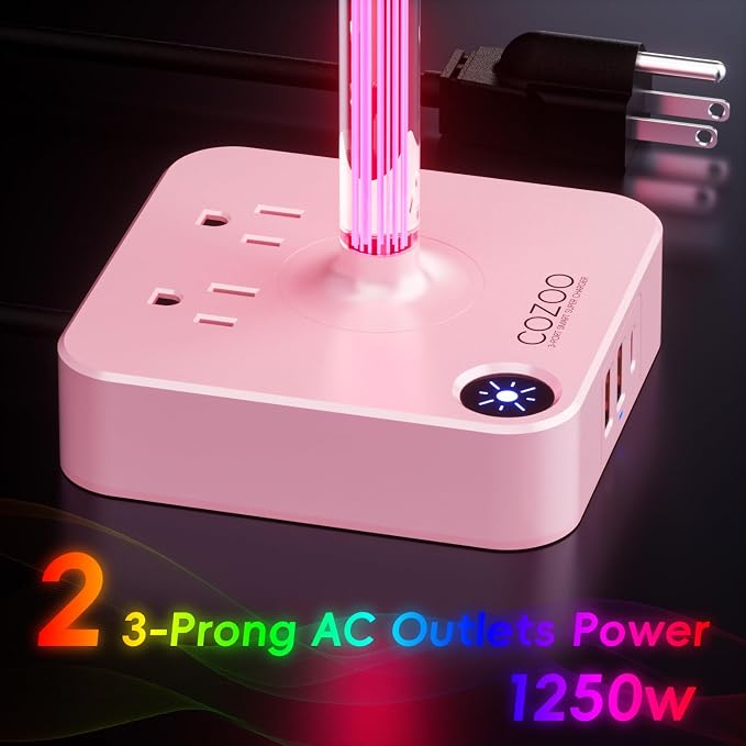 cozoo Headphone Stand with Charger, USB C, Gifts for Gamers Men, Pink Pro | Gaming Headset Stand Holder for Desk, 3 USB(1 USB C) and 2 AC Outlets Charging Ports, Headphone Hanger, Gamer Gifts for Men - Image 4