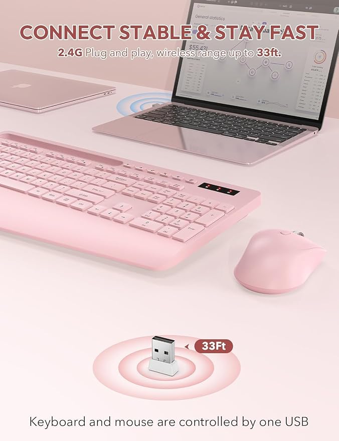 SABLUTE Wireless Keyboard and Mouse Combo, Full Size, Ergonomic Wrist Rest - Image 4
