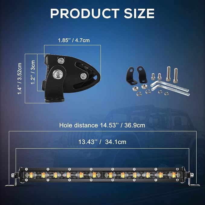 CO LIGHT Led Light Bar Single 14 inch Slim Single Row Lightbar Driving Combo Beam Off Road Fog Work Lights with Mounting Brackets & 6D Reflectors for Truck, Car, Cabin, Boat, ATV, UTV - Image 7