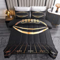 Boys Comforter Set, Twin Size, Football Themed, 3 PCS Including 1 Comforter & 2 Pillowcases, All Season Use, Black and Gold by Helloosuucomforterset