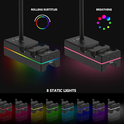 PS5 Controller Charger with USB Charging Port and AC Outlet, RGB DualSense Charging Station Dock for Playstation 5 Controllers with Headphone Stand, PS5 Accessories - Image 3