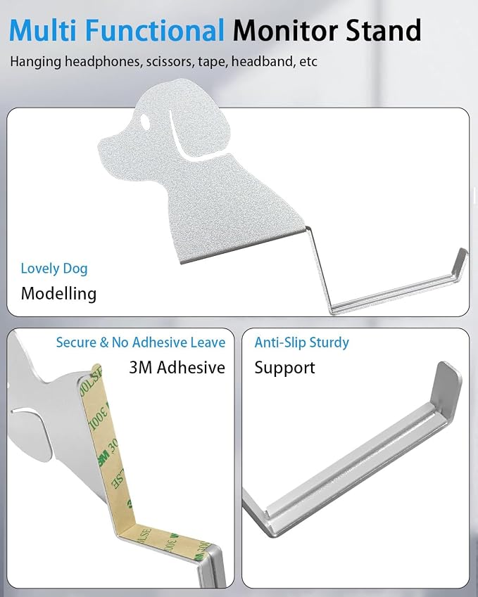 Monitor Stand Headphone Hanger with Puppy Tail Hook - Image 2