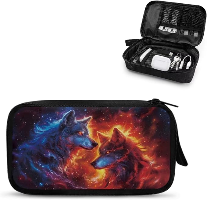 Galaxy Fire Wolf Print Electronics Organizer Travel Case, Water Resistant Cable Organizer Bag for Travel Essentials, Tech Gifts for Men, Storage Bag as Accessories for Phone, Cord by Unknown