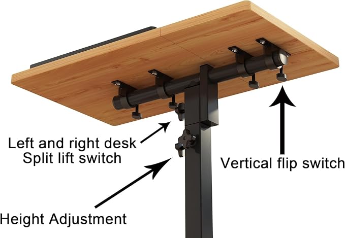 LINGMI Mobile Height Adjustable Laptop Desk with Mouse Pad, Portable Laptop Desk Rolling Tiltable Table with Small Side Table for Couch,Rolling Computer Stand - Image 5