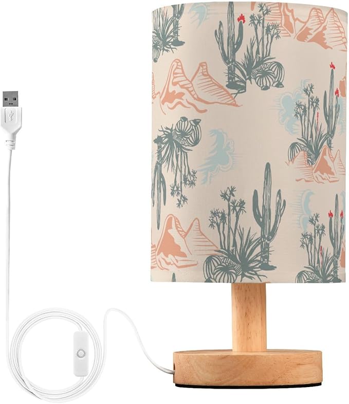 Bedside Table Lamp Western Desert Cactus Mountains Nightstand Lamp with Wood Desk Lamps for Bedroom Living Room Nursery Office Home Decor by Oarencol