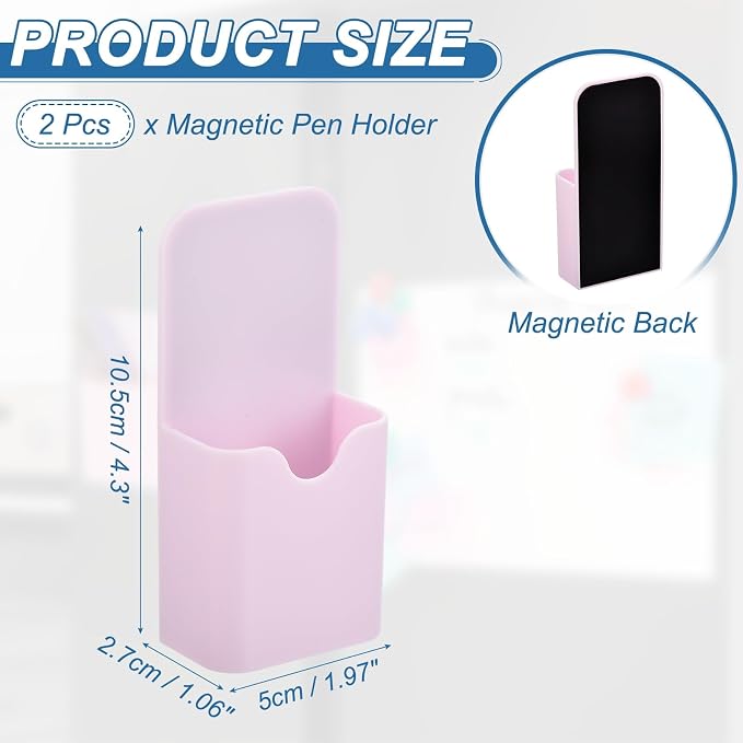 PATIKIL 2pcs Magnetic Pen Marker Holders, 50x27mm Dry Erase Marker Pencil Holder Cup Organizer for Classroom Home Office Refrigerator Whiteboard Locker, Pink, 4x2x1 - Image 2