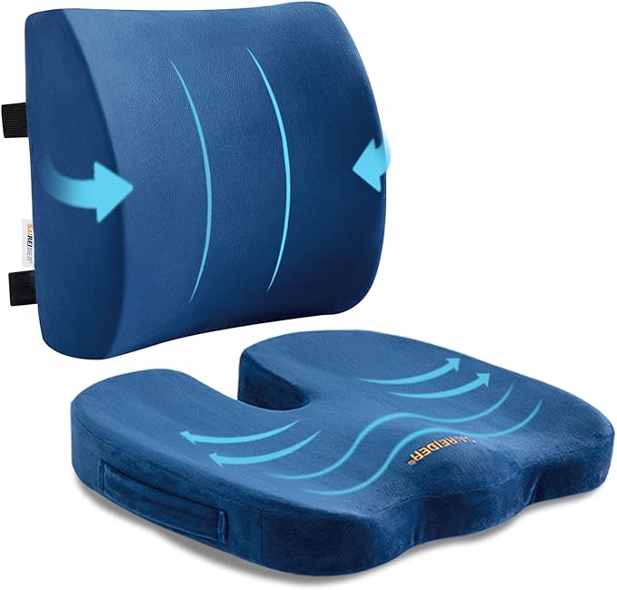 SAIREIDER Chair Cushion and Lumbar Support Pillow for Office Chair, Car Seat Cushions Back Support Pillows, Memory Foam Chair Support for Back&Lumbar, Relieve Tailbone Pain and Sciatica (Blue) by SAIREIDER