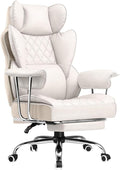 COMHOMA Big and Tall Office Chair, High Back Leather Gaming Chair with Footrest, Executive Ergonomic Office Chairs with Pocket Spring Lumbar Support and with Outward Fixed Soft Armrests by ComHoma