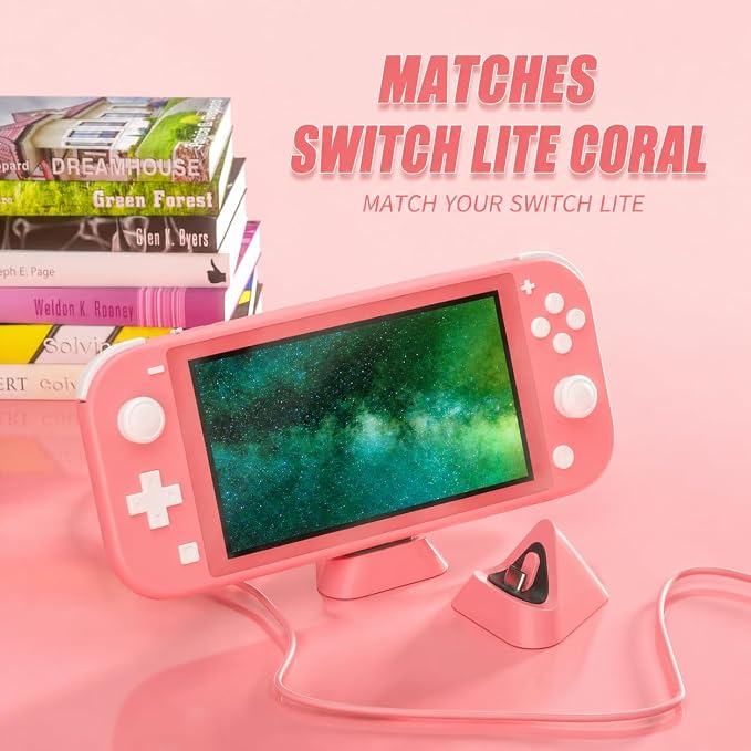 ECHZOVE Nintendo Switch Lite Charger, USB-C Dock Stand, Switch Lite, Coral - Image 7