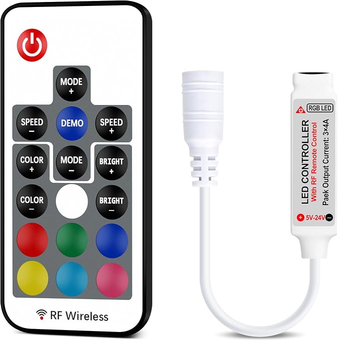 RF Wireless Remote LED Controller, 17-Key RGB LED Controller, DC 5V-24V by Taoellen