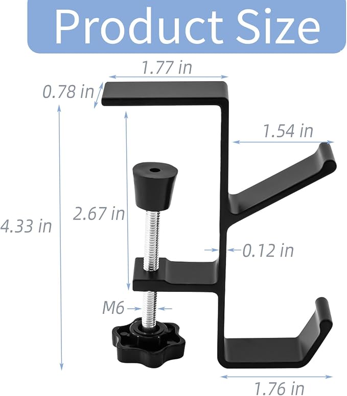 Desk Mount Bag Holder Hook Clamp-On Backpack Hanger Portable Desk Mount Headphones Holder Reduce Desk Clutter for Table Desk, Under Counter (Black) - Image 3