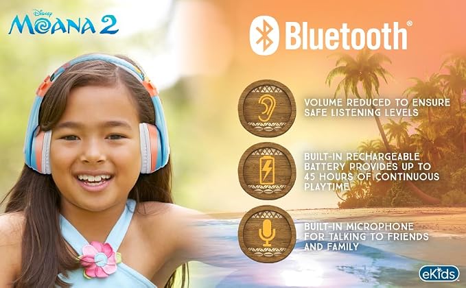 Disney Moana 2 Bluetooth Headphones for Kids Wireless Headphones for School - Image 2