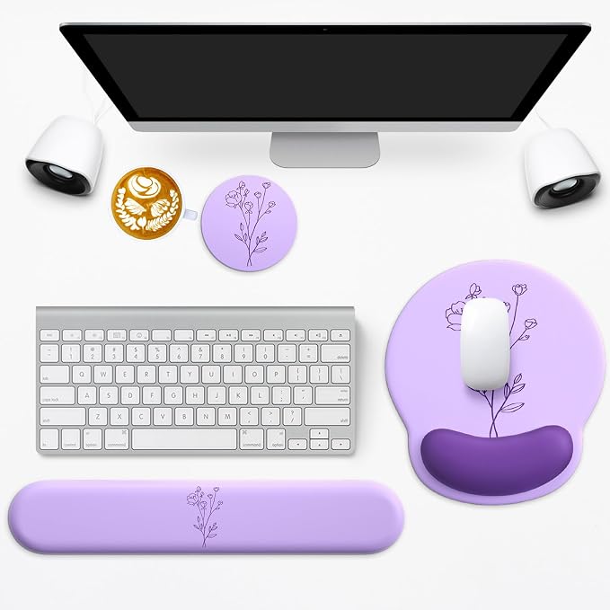 3 in 1 Ergonomic Mouse Pad and Keyboard Wrist Rest with Coaster Set-Purple - Image 6