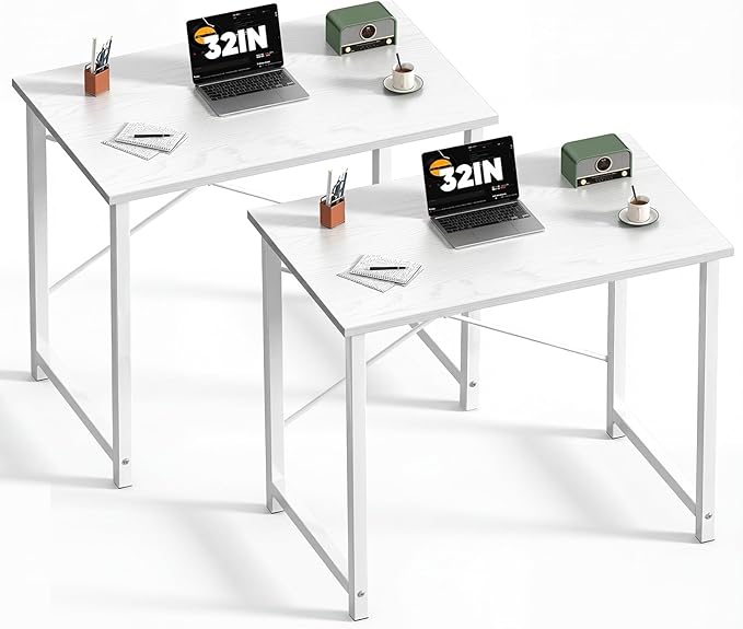 DUMOS 32 in Small Computer Desk for Home Office, Modern Study Work Table Simple Style for Bedroom, Writing Desks with X-Shaped Reinforcement, 2 Pack, White by DumosLifestyle