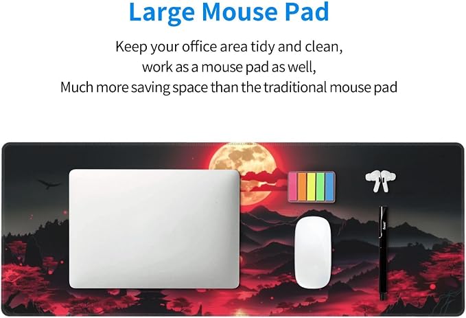 Extended Gaming Mouse Pad, Large Desk Mat XL Anime Mouse Pad Waterproof with Stitched Edges, Non-Slip Desktop Pad for Home and Office, Level Up Your 31.5x11.8 Inch (Darkness Red Moon3) - Image 6