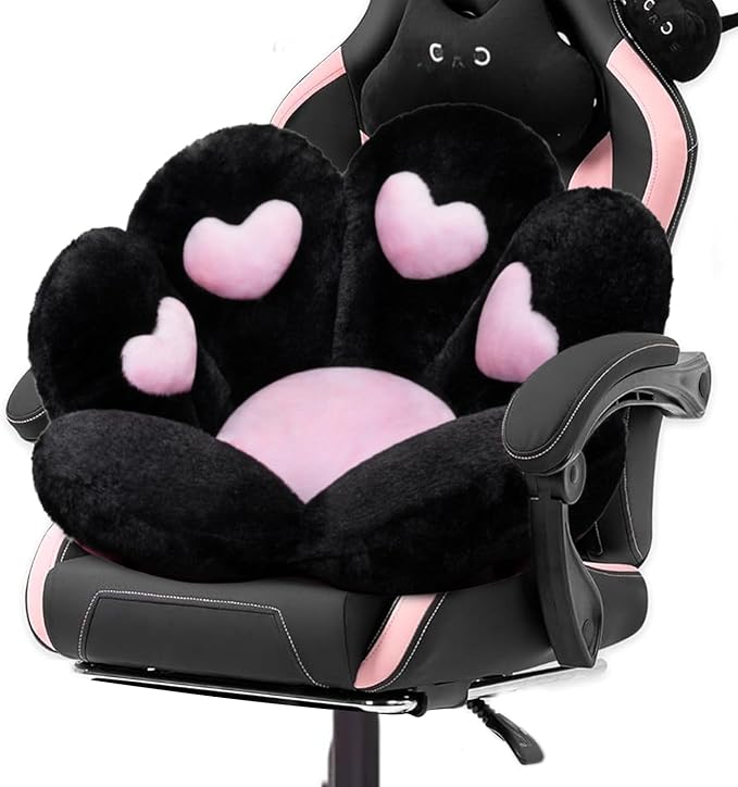DOBUONO Cat Paw Cushion Kawaii Office Chair Cushion Comfy Plush Gaming Chair Cushion Kawaii Seat Cushion for Girl, Cute Gaming Accessories Room Bedroom Decorate 27.5"x 23.5" (Black) by DOBUONO