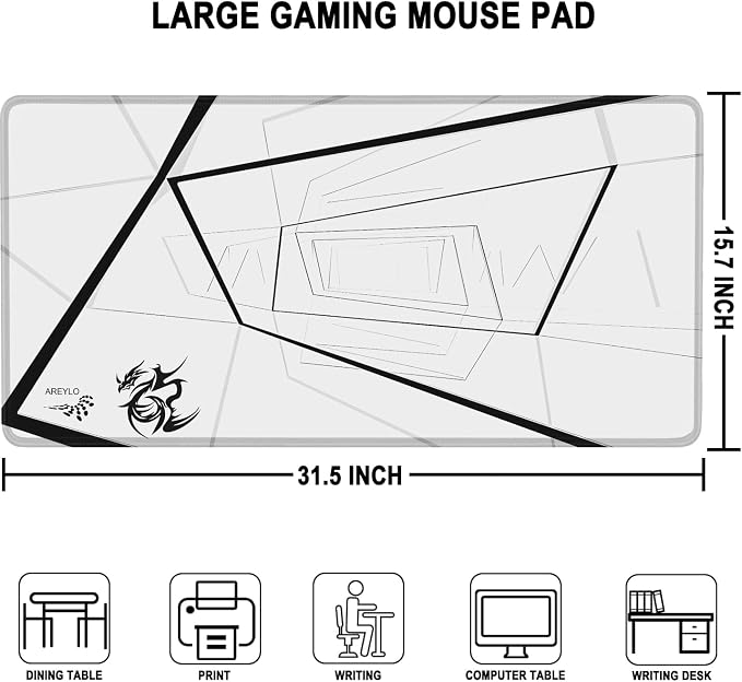 Mouse Pad Gaming, Waterproof Extra Large Mousepad with Stitched Edges, 31.5" x 15.7" Non-Slip Rubber Base Office Big Long Keyboard Pad for Office Gamer Home XXL, (White Square) - Image 3