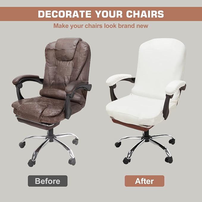NeColorLife Velvet Office Chair Cover with Armrest Covers,Large,Ivory White | Soft stretch velvet fabric, fits large high-back office and executive chairs, includes 2 armrest covers, washable and elastic - Image 2