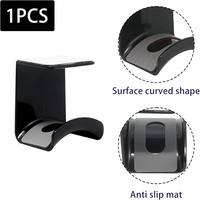 Black Headphone Stand Hanger,Hanging Headset Holder Hook Under Desk | 1Pcs ABS Plastic Adhesive Earphones Hangers for Desk Headphone Hanger, Most Headphones and Controller - Image 3