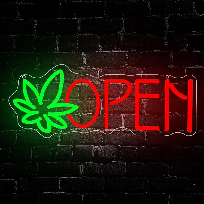 Green Leaf Neon Sign, Open Led Neon Light Signs for Wall Decor LED Light up Sign for Bar Home Beer Bar Pub Night Club Party Hotel Birthday Man Cave Club Pub Party Decor Gift USB Powered(16.2"*6.3") by Unknown