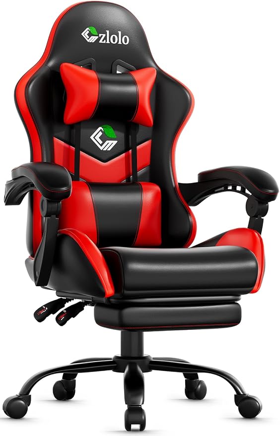 Czlolo Gaming Chair, Ergonomic Office Computer Chair with Footrest and Lumbar Support Massager High Back Video Gamer Chair, Wide＆Thick Cushion, 90°-135° Recline, Adjustable Height, Crimson by GamersChoice