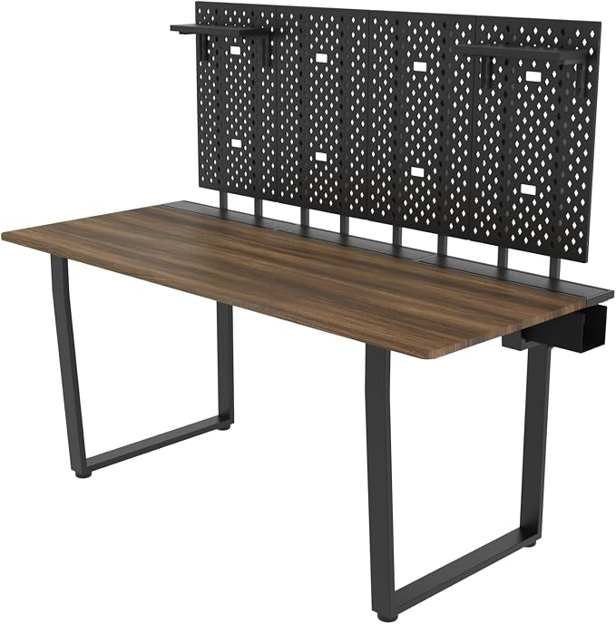 Dezctop Bifrost 160 63W x 28D Gaming PC Computer Desk with Shelves, Large Workstation for Gamers or Home Office with Pegboard, Built-in Cable Management, Stainless Steel Frame (Walnut) by Dezctop