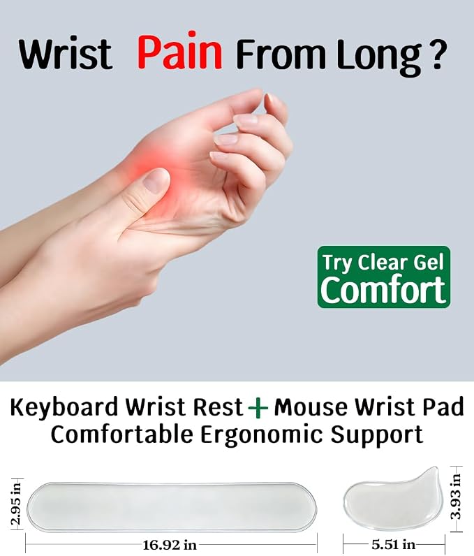 Clear Gel Keyboard Wrist Rest with Mouse Pad Wrist Support, Ergonomic Wrist Rest for Computer Keyboard and Mouse, Non-Slip Cooling Keyboard Pad for Office, Gaming & Laptop (Clear) - Image 7