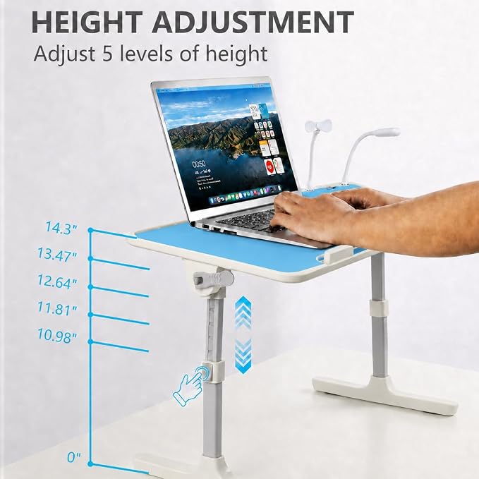 Laptop Desk for Bed, Height & Angle Adjustable Lap Desk with USB Cooling Fan, LED Light and USB Ports, Foldable Portable Laptop Table for Couch, Sofa, Floor, Reading, Writing (Blue) - Image 3