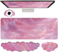 Cloud Mouse Pad Keyboard Wrist Rest 4PCS Galaxy Space Extended Large Desk Mat Pad Set Memory Foam Non-Slip Ergonomic Gaming Mouse Pad Wrist Support for Computer Laptop Home Office Cute Pink Stars by WFCYGL