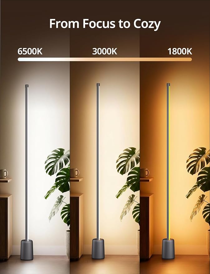 Ailofy Corner Floor Lamp, 1500lm RGBW LED Lamp, Alexa & Google Assistant Compatible, 16 Million DIY Colors, Music Sync, App Control, Modern Smart Floor Lamp for Living Room, Bedroom, Silver Grey - Image 4