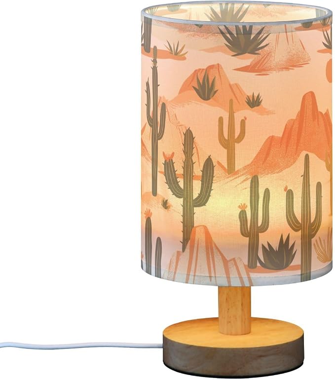 Bedside Table Lamp Western Desert Cactus Mountains Nightstand Lamp with Wood Desk Lamps for Bedroom Living Room Nursery Office Home Decor - Image 2