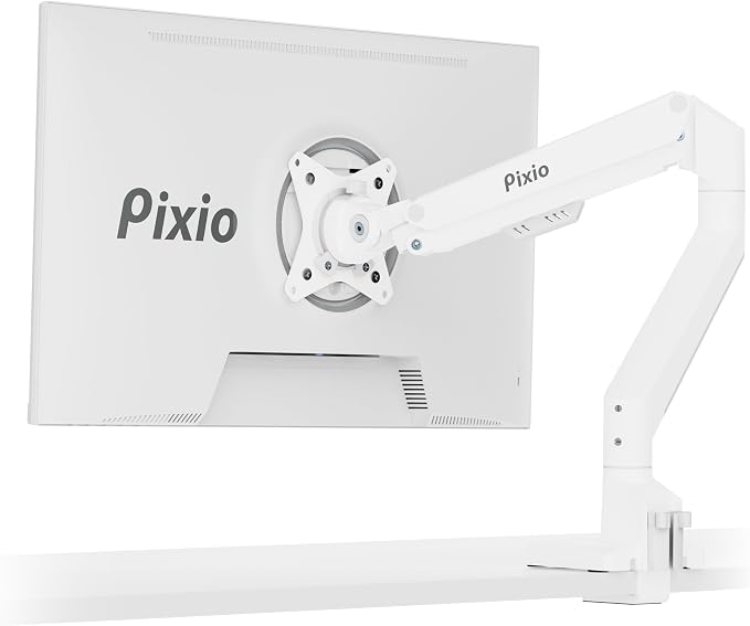 Pixio PS1S Wave White Single Monitor Arm Stand Desk Mount - Fits up to 32 inches Monitors and up to 19.8lbs. VESA Compatibility and Integrated Cable Management by Pixio