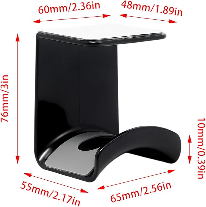 Black Headphone Stand Hanger,Hanging Headset Holder Hook Under Desk | 1Pcs ABS Plastic Adhesive Earphones Hangers for Desk Headphone Hanger, Most Headphones and Controller - Image 2
